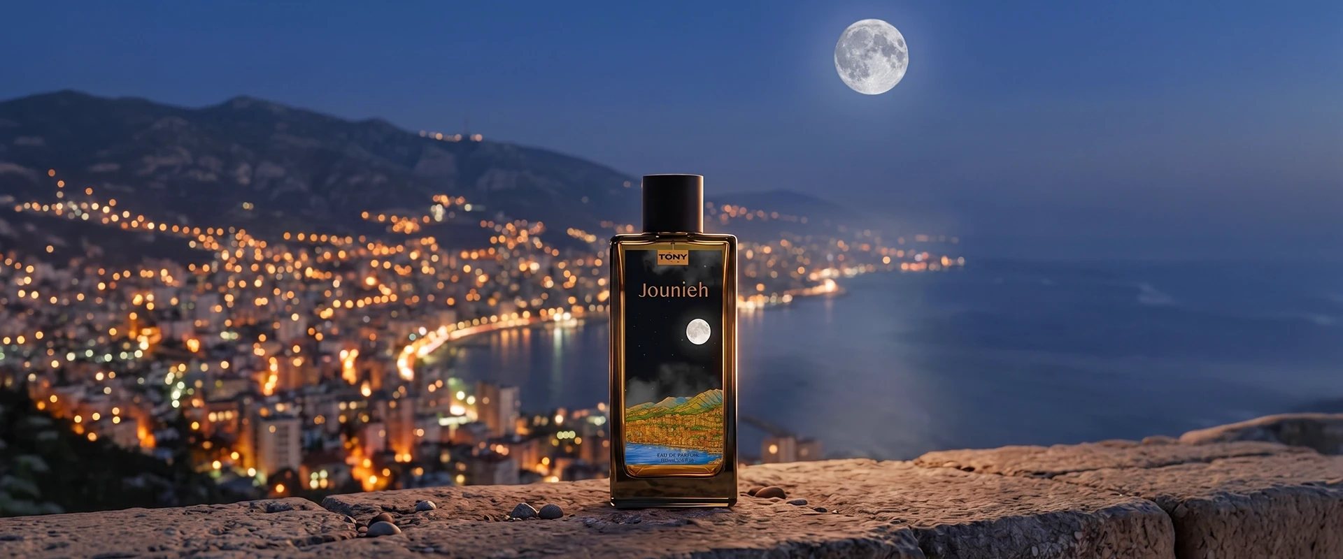 Tony Jounieh — a moonlit coastal bay
